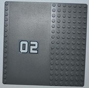Lego Baseplate, Road 16 x 16 with White '02' in Middle Pattern (Sticker) - Set 7945