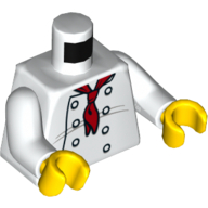 Lego Torso Chef Jacket with 8 Buttons, Long Red Neckerchief / '2013 The LEGO Store Des Peres, MO' on Back Print, White Arms, Yellow Hands / White