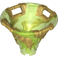 Lego Cone Reverse with 4 Handles, Spinner, with Marbled Pearl Gold Pattern / Trans-Bright Green