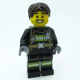 Firefighter, Black Fire Suit, Dark Brown Hair