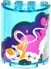 Cylinder Half 2 x 4 x 4 with White, Pink and Dark Purple Clouds, Rocket Ship and 7 Stars Pattern (Sticker) - Set 41128