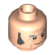 Lego Minifig Head Argus Filch, Grey Sideburns, Thick Eyebrows, Stern / Clenched Teeth Print / Light Nougat