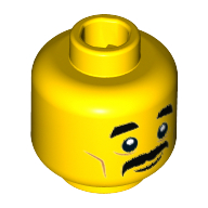 Lego Minifig Head Sushi Chef, Thick Moustache, Short Eyebrows, Medium Nougat Cheeklines, Thin Curved Line Mouth with Slight Smile Print / Yellow