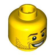 Minifig Head Lumberjack, Beard Stubble, Reddish Brown Eyebrows, White Pupils and Open Smile Print [Blocked Open Stud] / Yellow