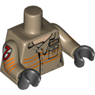 Lego Torso Jumpsuit with 'A.Y.' ID Badge Print, Dark Tan Arms with Ghostbusters Logo Print, Black Hands / Dark Tan