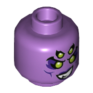 Lego Minifig Head Spindrax, Four Lime Eyes, Dark Purple Cheek Lines, Grin Showing Teeth / Open Mouth Print / Medium Lavender