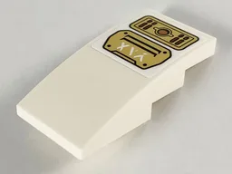 Slope, Curved 4 x 2 with Gold Armor Plates, Machinery, Vents, White Ninjago Logogram 'AIR' Pattern (Sticker) - Set 71702