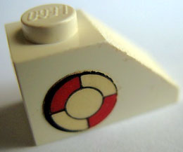 Lego Slope 45 2 x 1 without Bottom Tube with Life Preserver Pattern Model Left Side (Sticker) - Set 373-1