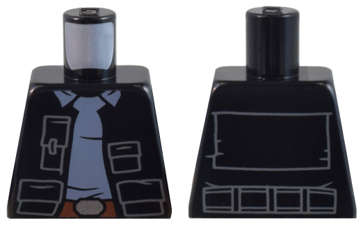 Lego Torso SW Vest Open with Pockets over Sand Blue Shirt with Collar, Reddish Brown Belt with Silver Buckle Pattern
