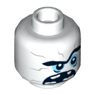 Lego Minifig Head Bizarro, Unibrow, Light Bluish Gray Cracks, Bright Light Blue Eyes, Wide Open Mouth Missing Teeth Print [Hollow Stud] / White