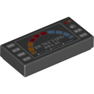 Lego Tile 1 x 2 with Silver Buttons, Meter and 'DETECTING RELIC' Print / Black