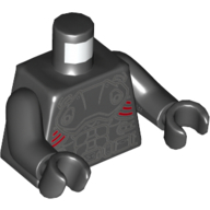 Lego Torso Armor with Red Curved Lines and Belt Print, Black Arms and Hands / Black
