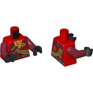 Lego Torso, Ninja Robes, Dark Red Trim, Nougat Ropes, Silver Clips, Belt , Bright Light Orange Sash print, Dark Red Arms, Black Hands / Red