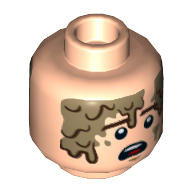 Lego Minifig Head Han Solo, Dual Sided, Reddish Brown Eyebrows, Mud Stains, Determined / Scared Print [Hollow Stud] / Light Nougat