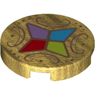 Tile Round 2 x 2 with Four Crystals Print / Pearl Gold