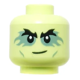 Minifig Head Morro, Thick Black Eyebrows, Sand Green Eyeshadow, Smirk / Yellowish Green