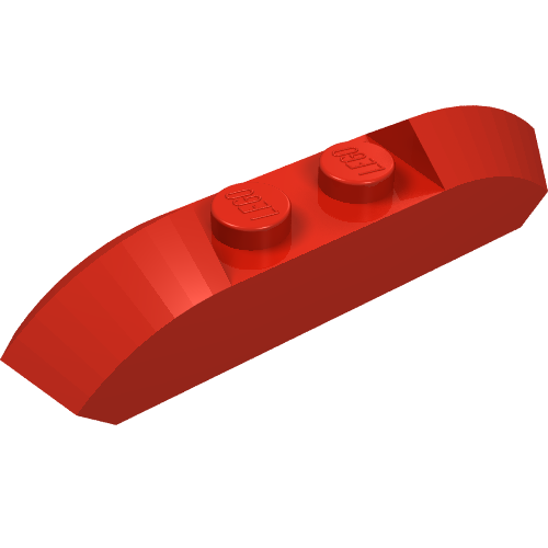Lego Brick Curved 1 x 4 with Sloped Ends and Two Top Studs / Red
