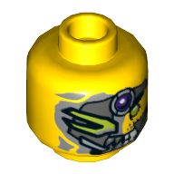 Lego Minifig Head Spyclops, Metal Mask, Purple Jewel, Green Eye, Pointed Teeth Print [Hollow Stud] / Yellow