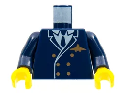 Torso Airplane Pilot, Suit Double Breasted, Tie, Gold Buttons and Logo Pin Pattern / Dark Blue Arms / Yellow Hands
