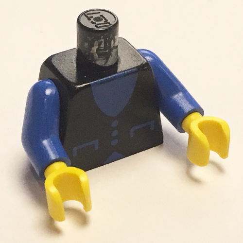 Lego Torso Vest, Blue V-Neck, Pockets and Buttons Print, Blue Arms, Yellow Hands / Black