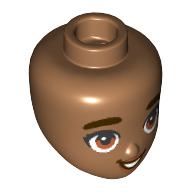 Lego Minidoll Head with Dark Brown Eyebrows, Brown Eyes, Reddish Brown Lips / Medium Nougat
