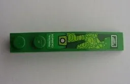 Slope, Curved 6 x 1 with 2 Studs with 'PERSONAL CALIBRATOR' and 'POWER VENT' on Green Background Pattern (Sticker) - Set 8114