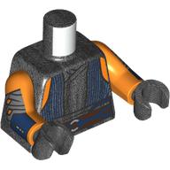 Lego Torso, Robe with Blue Stripes, Blue String, Nougat Belt print, Orange Arms, Pearl Titanium Hands / Pearl Titanium