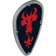 Shield Ovoid with Red Dragon Head and Fire on Black Background Print