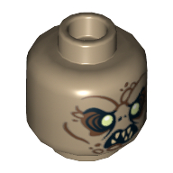 Lego Minifig Head Goblin, Dual Sided, Light Yellow Eyes, 8 Teeth / 7 Teeth Print [Hollow Stud] / Dark Tan
