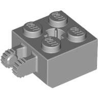 Lego Hinge Brick 2 x 2 Locking with 2 Fingers Vertical and Axle Hole, 9 Teeth / Light Bluish Gray
