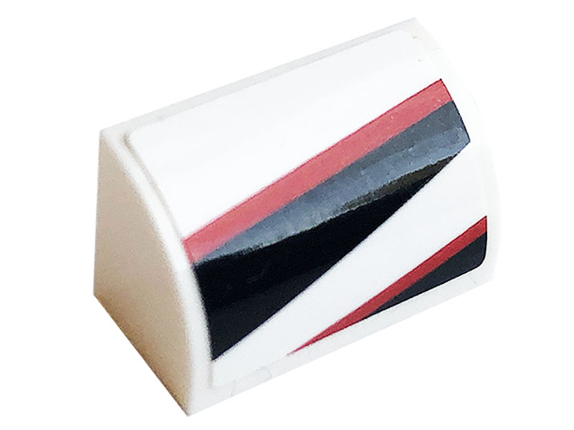 Lego Slope, Curved 1 x 2 with Bottom Stud Holder with Black and Red Stripes Pattern Model Left Side (Sticker) - Set 76896