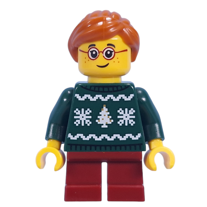 Lego Kid, Dark Green Sweater, Dark Red Legs, Dark Orange Hair