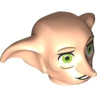 Minifig Head Special, Dobby with Lime Green Eyes and Open Black Mouth Print / Light Nougat
