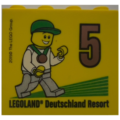 Lego Brick 2 x 4 x 3 with 'LEGOLAND Deutschland Resort 5 2015' (Besuchsmeister Bronze) Print / Yellow
