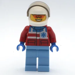 Paramedic, Red Jacket with Star of Life, White Helmet with Visor, Orange Sunglasses