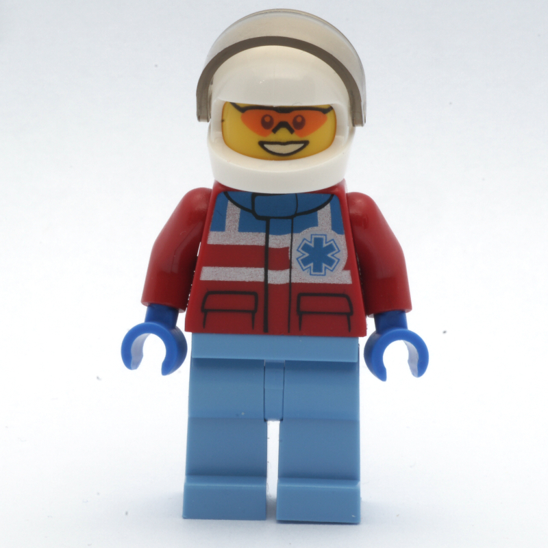 Lego Paramedic, Red Jacket with Star of Life, White Helmet with Visor, Orange Sunglasses