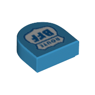 Lego Tile 1 x 1 Half Circle with Shield, Dark Azure 'Route BFF' print / Dark Azure