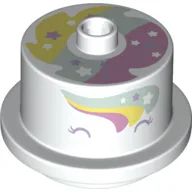 Duplo Food 2 x 2 Round Cake with Stud on Top, Rainbow and Unicorn Face Print / White