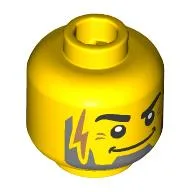 Minifig Head, Eyebrows, Dark Bluish Gray Beard, Nougat Scar Print / Yellow
