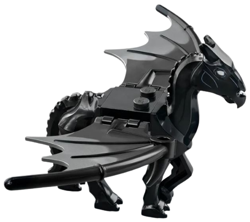 Lego Horse, Skeletal with Marbled Dark Bluish Gray Wings and White Eyes Pattern (HP Thestral)