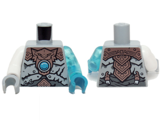 Lego Torso Copper Armor, Dark Azure Round Jewel (Chi) Pattern / Trans-Light Blue Arm Left / White Arm Right / Dark Azure Hand Left / Light Bluish Gray Hand Right