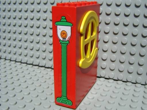 Lego Fabuland Building Wall 2 x 6 x 7 with Round Symmetric Yellow Window with Lamp Post Left Pattern (Sticker) - Set 3665