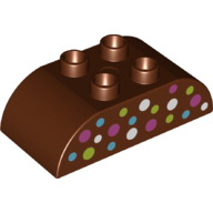 Lego Duplo Brick 2 x 4 Curved Top with Purple, Medium Blue, White and Green dots print