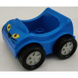 Duplo Car with Silver Wheels and Cat Face Print / Blue