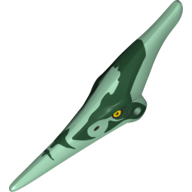 Lego Animal Body Part, Dinosaur, Pteranodon Head with Eyes and Dark Green Stripes Print / Sand Green
