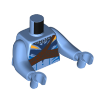 Lego Torso with Long Arms, Na'vi, with Bare Chest, Blue/Yellow Markings, Dark Brown Straps print, Medium Blue Arms and Hands / Medium Blue