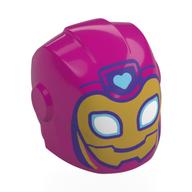 Lego Helmet with Armor Plates and Ear Protectors with Gold Mask, White Eyes, Bright Light Blue Hear, Dark Purple Frame print (Ironheart) / Magenta