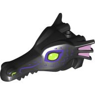 Lego Animal Body Part, Dragon Head Long, Trans-Pink Fins on Side, Lime Eyes, Dark Purple Markings print / Black