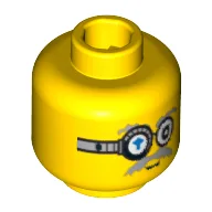 Minifig Head Brains, Glasses with Blue Arrow, Mouth Closed / Bared Teeth Print / Yellow