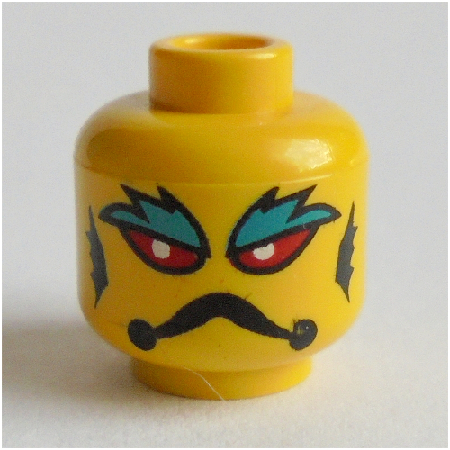 Lego Minifig Head Stingray, Red Eyes, White Pupils, Frown, Gills and Blue Eyebrows Print [Blocked Open Stud] / Yellow